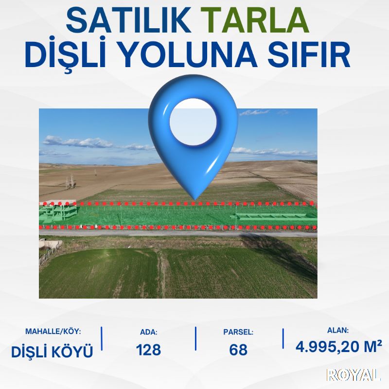 ROYAL'DEN DİŞLİDE YOLA SIFIR 5 dönüm, TEL İLE ÇEVRİLİ VE RUHSATLI